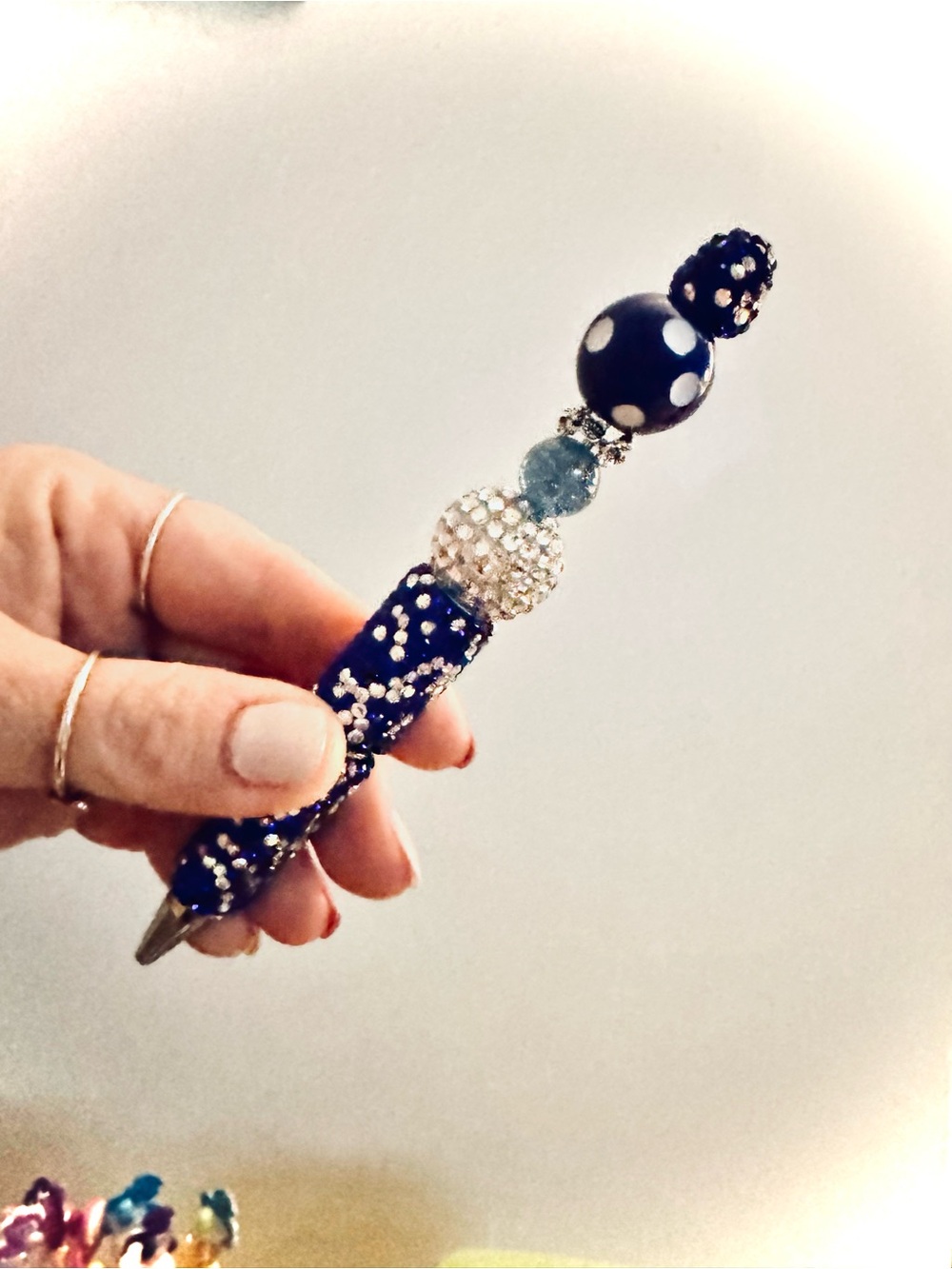 Custom designed Beaded Navy Blue Rhinestone Pen - Picture 4 of 4